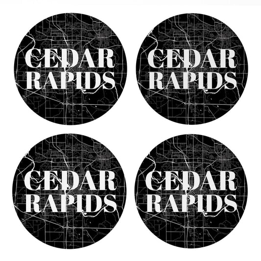 Minimalistic B&W Iowa Cedar Rapids Map | Absorbent Coasters | Set of 4 | Min 2