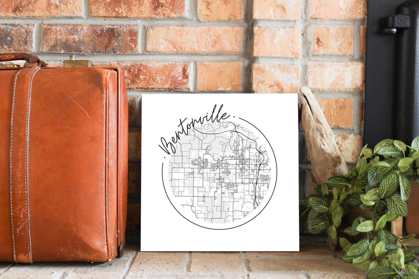 Minimalist B&W Arkansas Bentonville Circle Map| Wood Sign | Eaches | Min 2