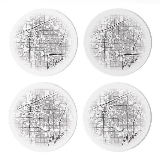 Minimalistic B&W Texas Plano Circle Map | Absorbent Coasters | Set of 4 | Min 2