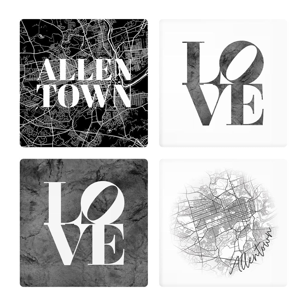 Minimalistic B&W Pennsylvania Allentown Maps Love | Absorbent Coasters | Set of 4 | Min 2