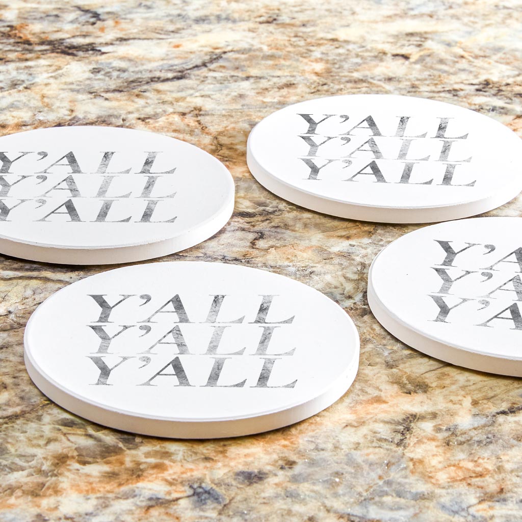 Minimalistic B&W Texas Textured Yall | Absorbent Coasters | Set of 4 | Min 2