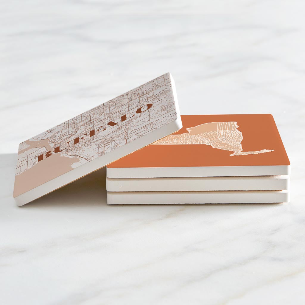 Modern Minimalist New York Buffalo State | Absorbent Coasters | Set of 4 | Min 2