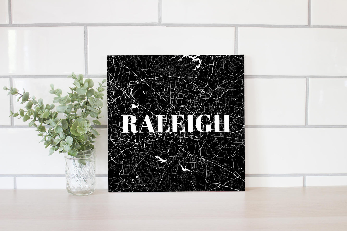 Minimalistic B&W North Carolina Raleigh Map | Wood Sign | Eaches | Min 2
