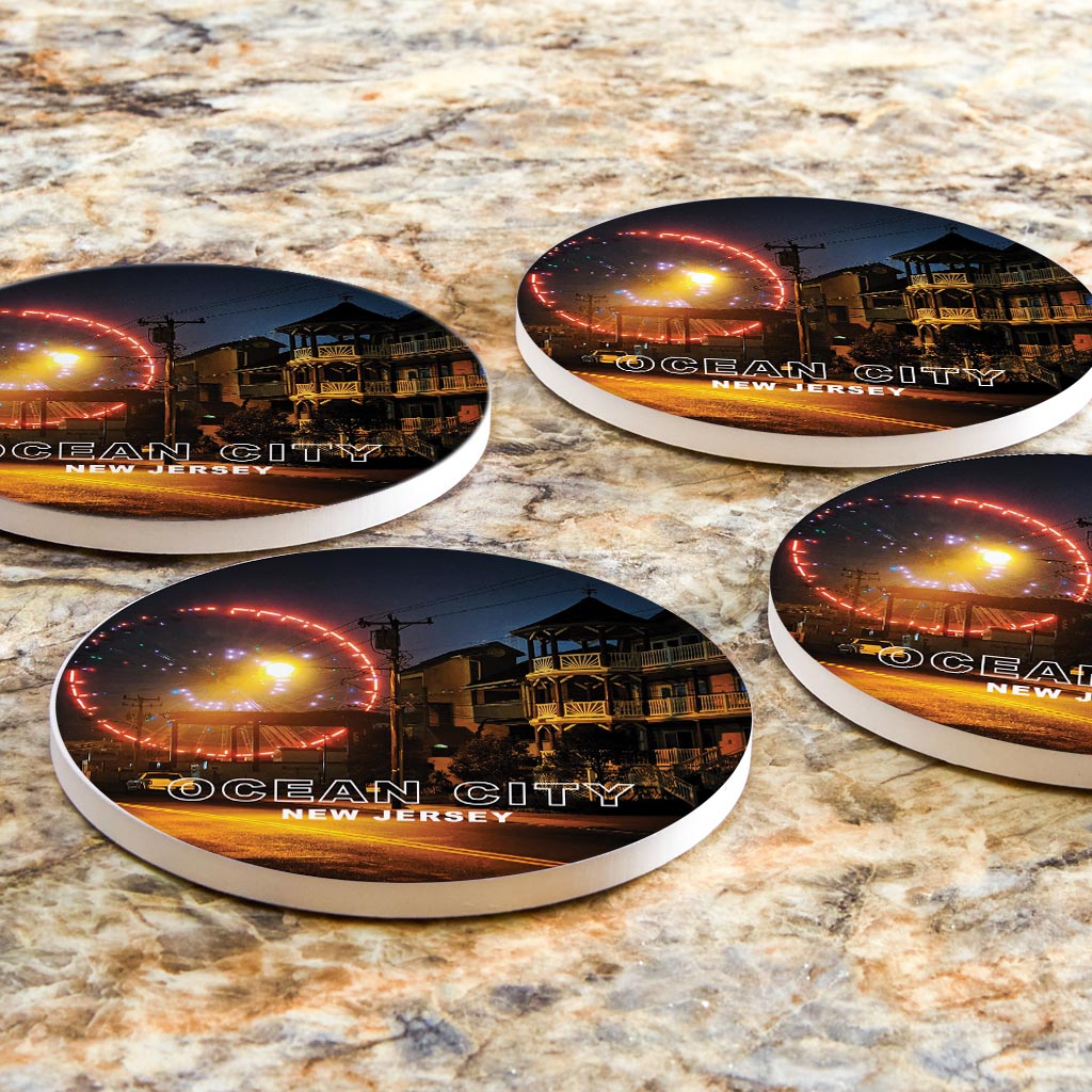 OCNJ Photo With Text | Absorbent Coasters | Set of 4 | Min 2