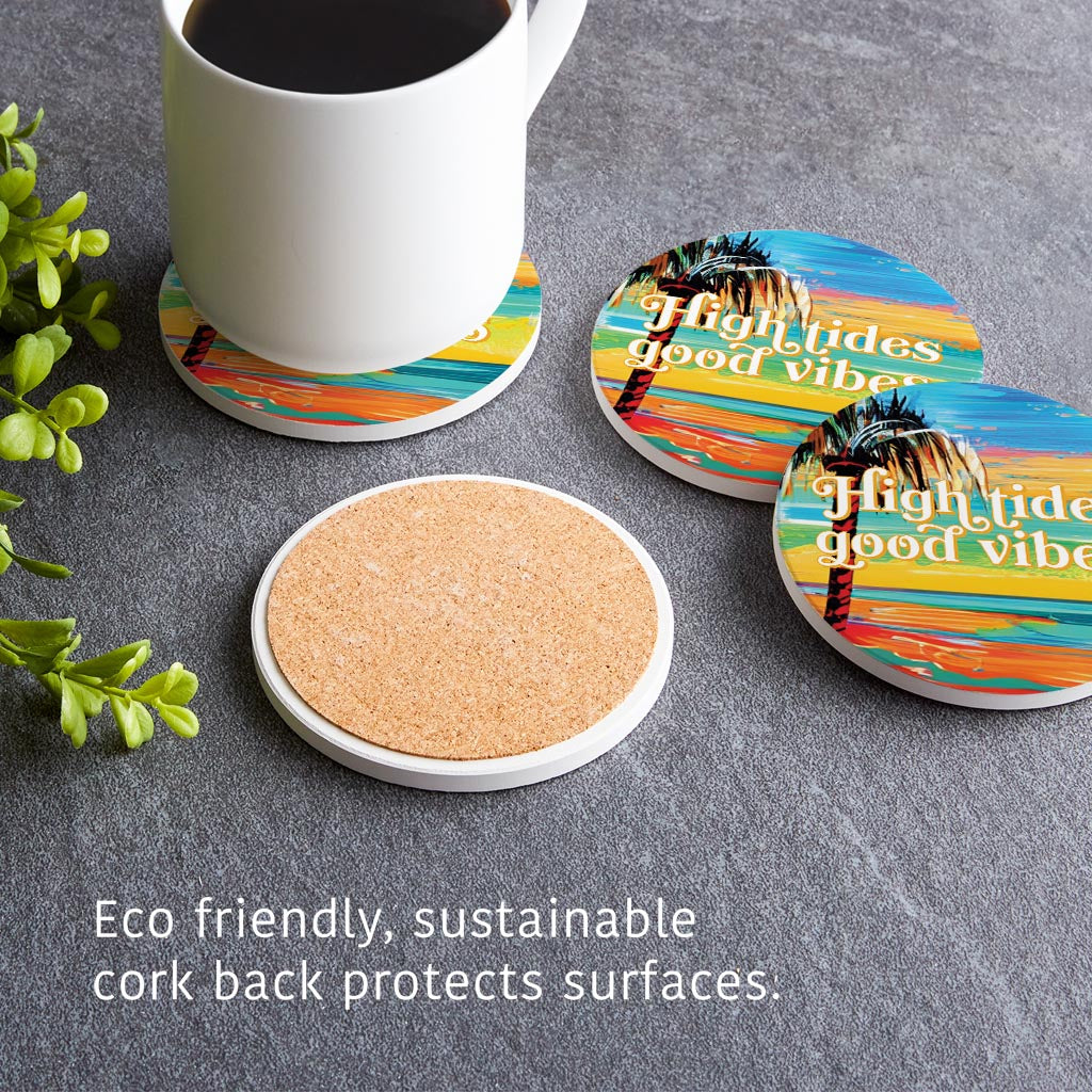 High Tides Good Vibes | Absorbent Coasters | Set of 4 | Min 2