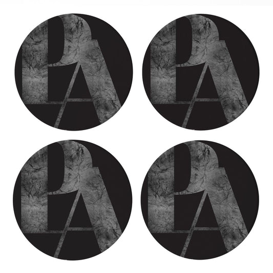 Minimalistic B&W Pennsylvania Black Initials | Absorbent Coasters | Set of 4 | Min 2