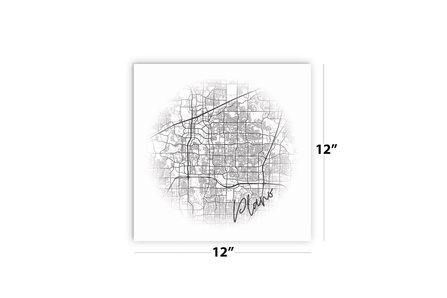 Minimalistic B&W Texas Plano Circle Map | Wood Sign | Eaches | Min 2