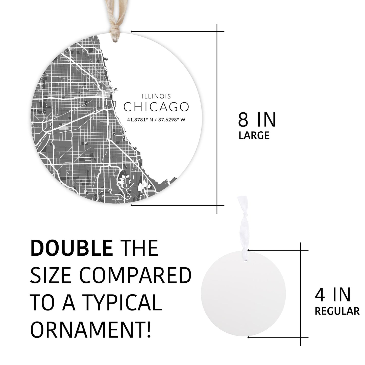 Minimalistic Chicago Map | Wood Ornament | Eaches | Min 1