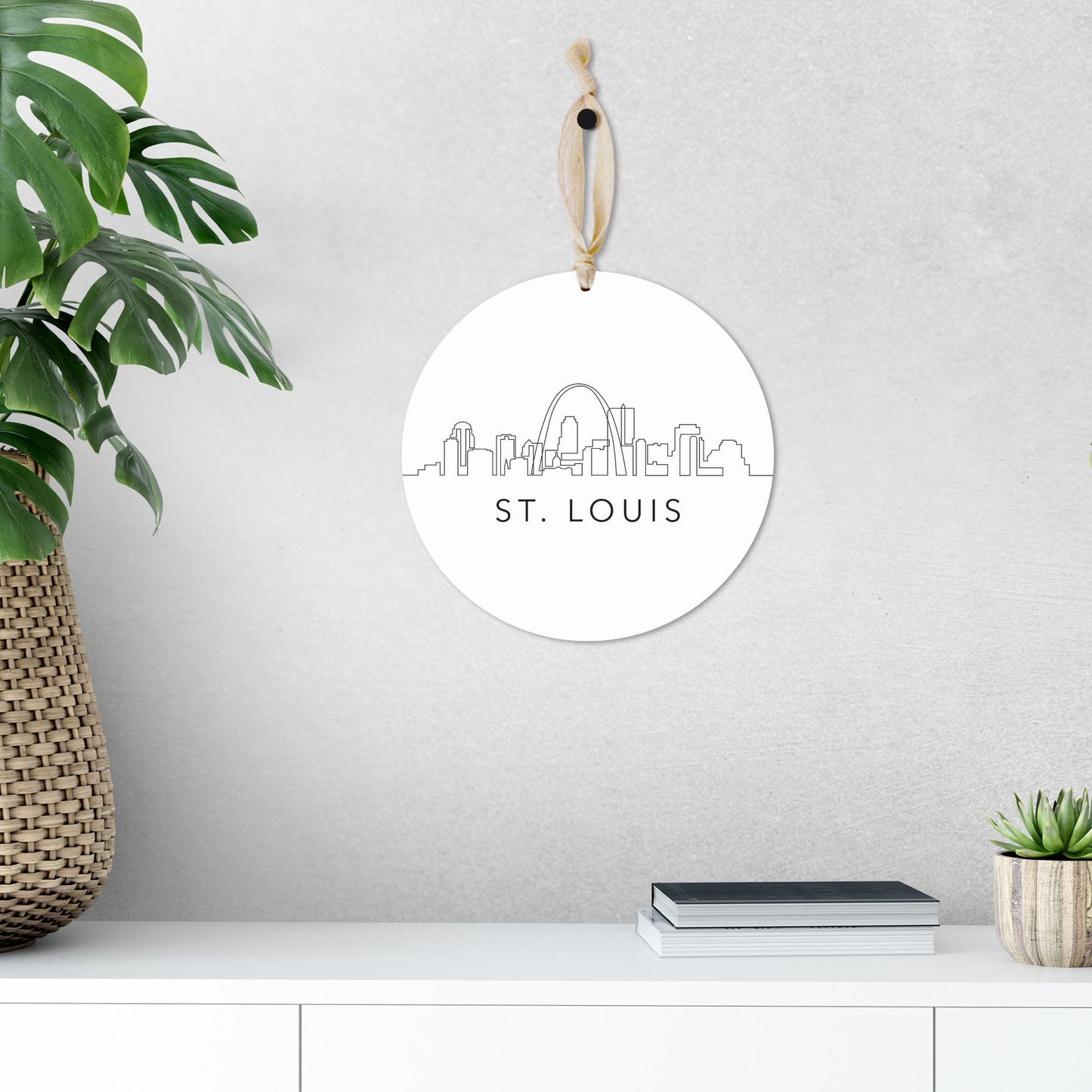 Minimalist B&W Missouri St Louis Skyline | Wood Ornament | Eaches | Min 1