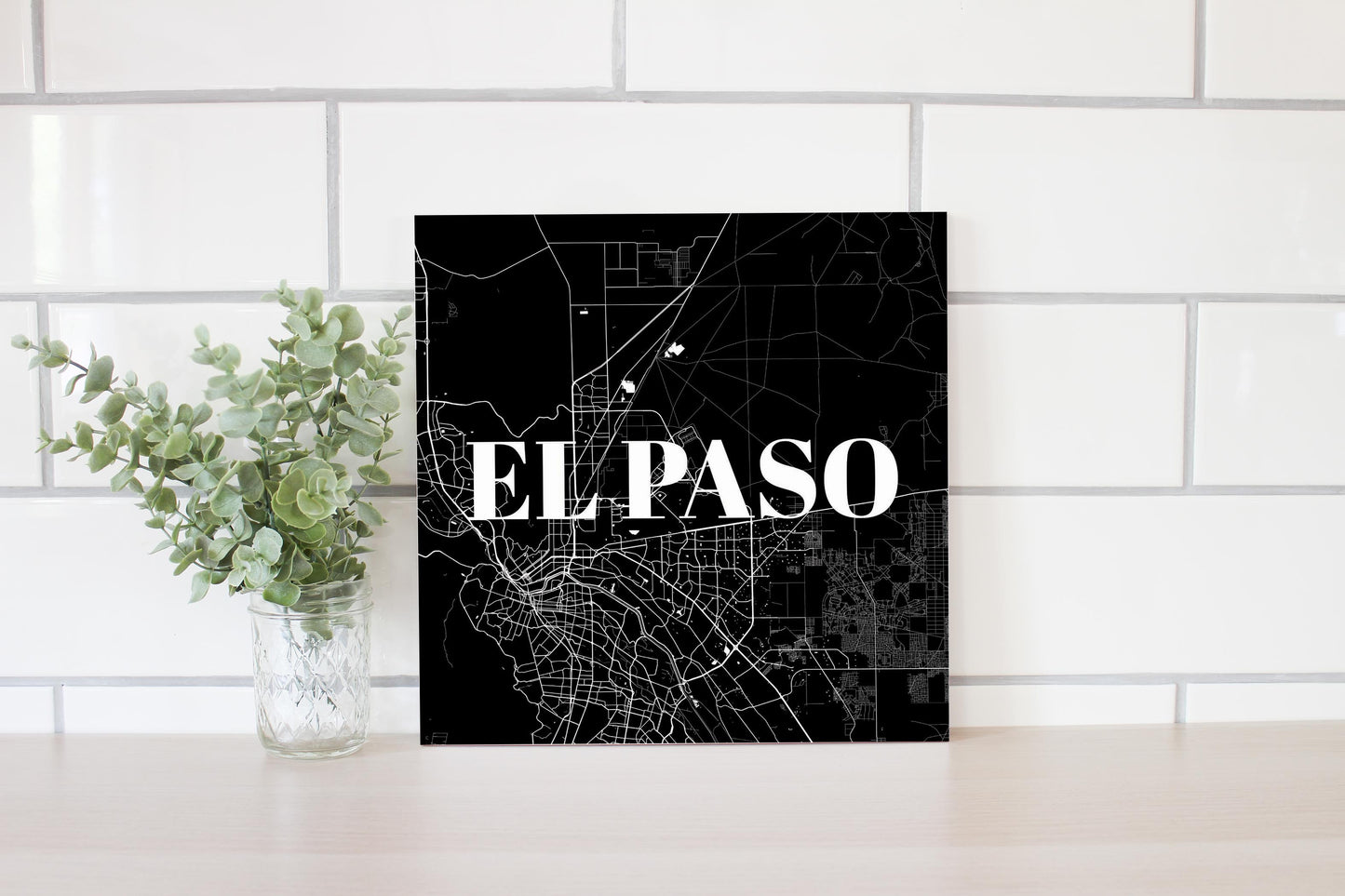 Minimalistic B&W Texas El Paso Map | Wood Sign | Eaches | Min 2