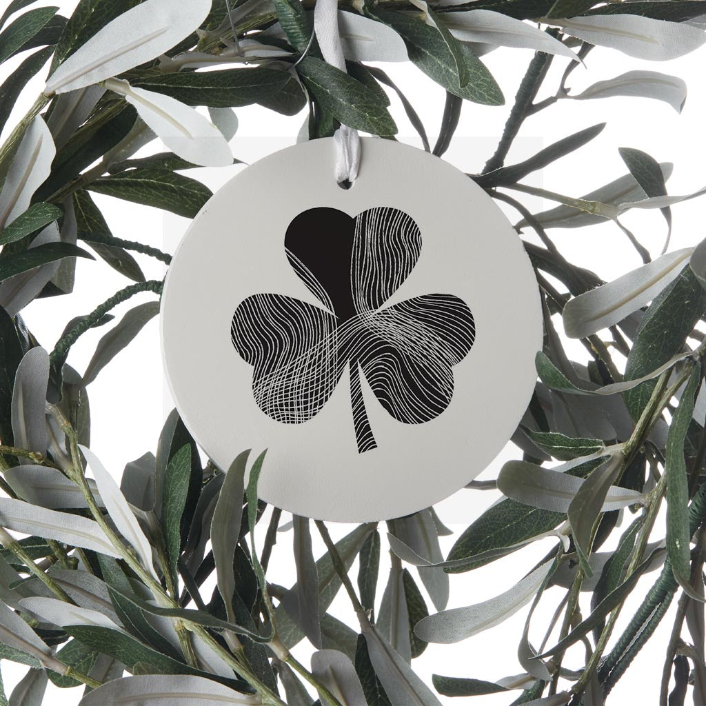 Minimalistic B&W Shamrock Shape Fluid Lines | Wood Ornament | Eaches | Min 6