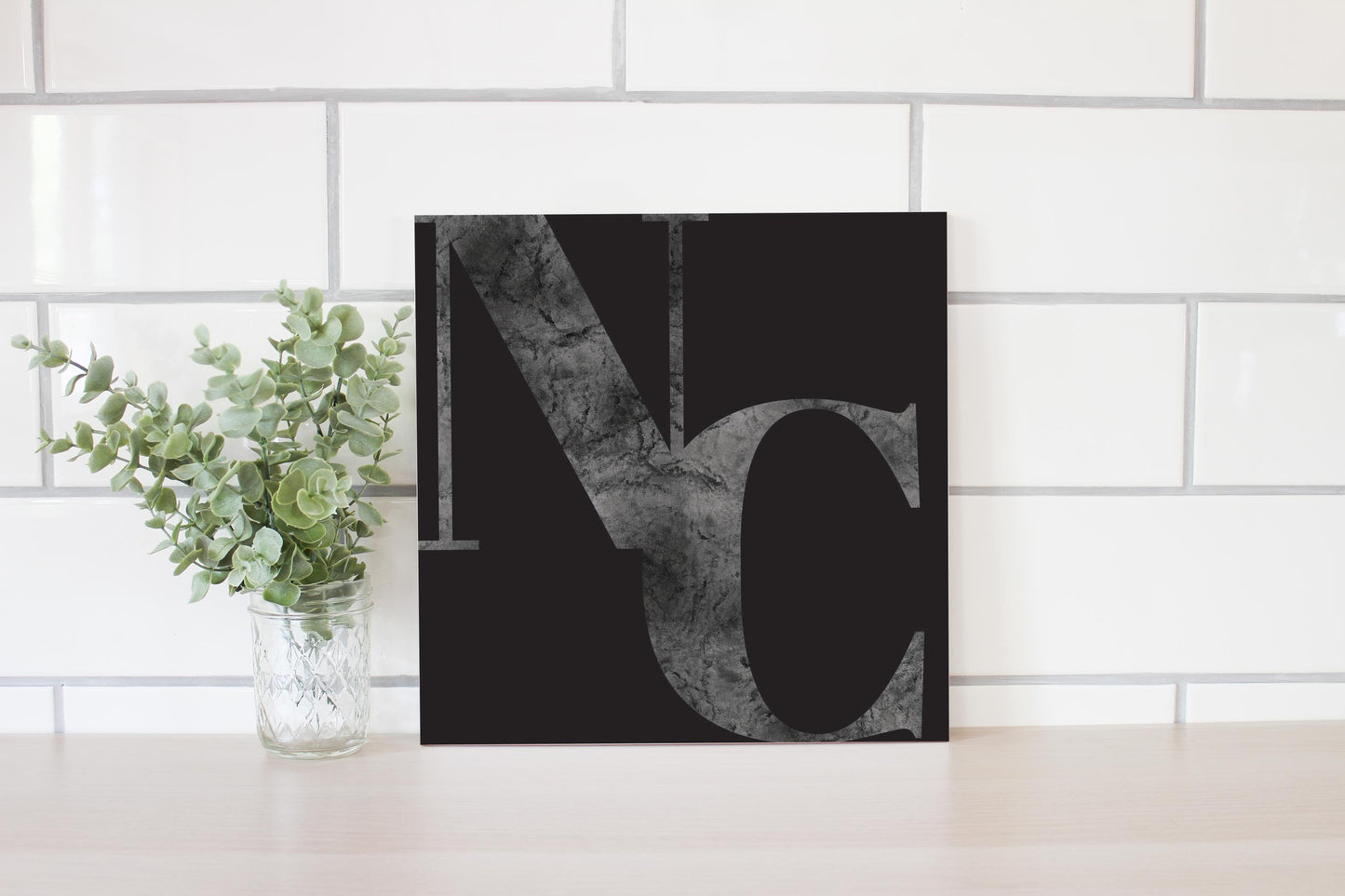 Minimalistic B&W North Carolina Black Initials | Wood Sign | Eaches | Min 2