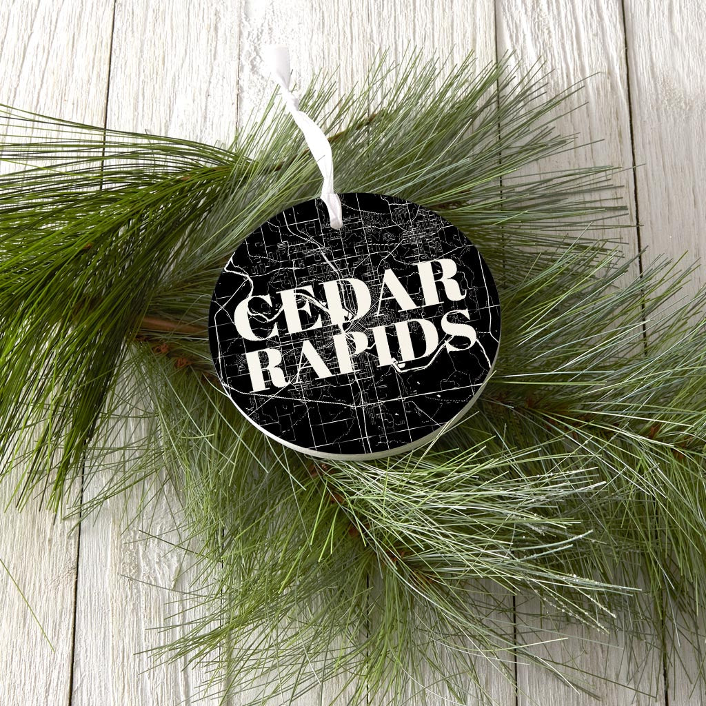 Minimalistic B&W Iowa Cedar Rapids Map | Wood Ornament | Eaches | Min 6