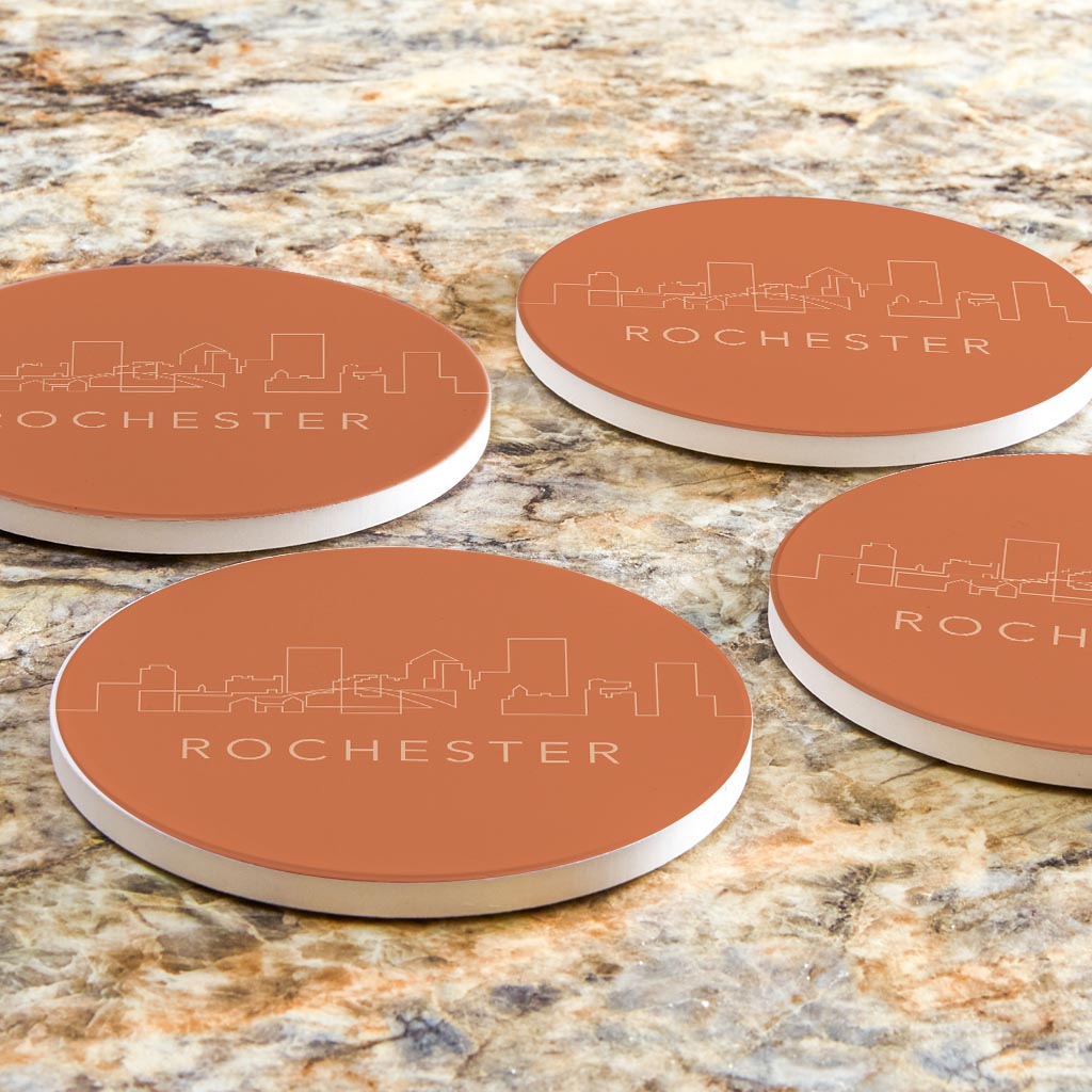 Modern Minimalistic New York Rochester Skyline | Absorbent Coasters | Set of 4 | Min 2