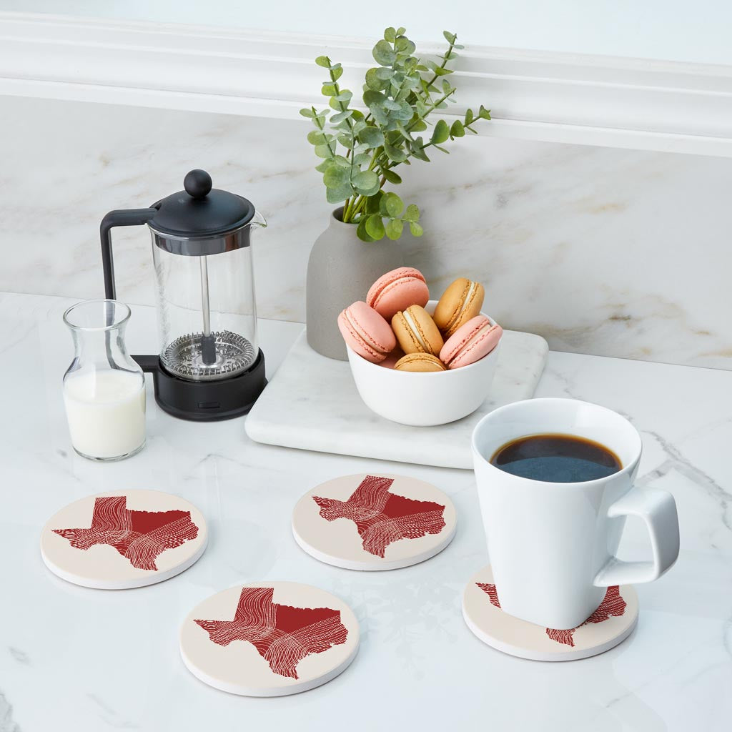 Modern Minimalist Texas Fluid Line State Shape | Absorbent Coasters | Set of 4 | Min 2