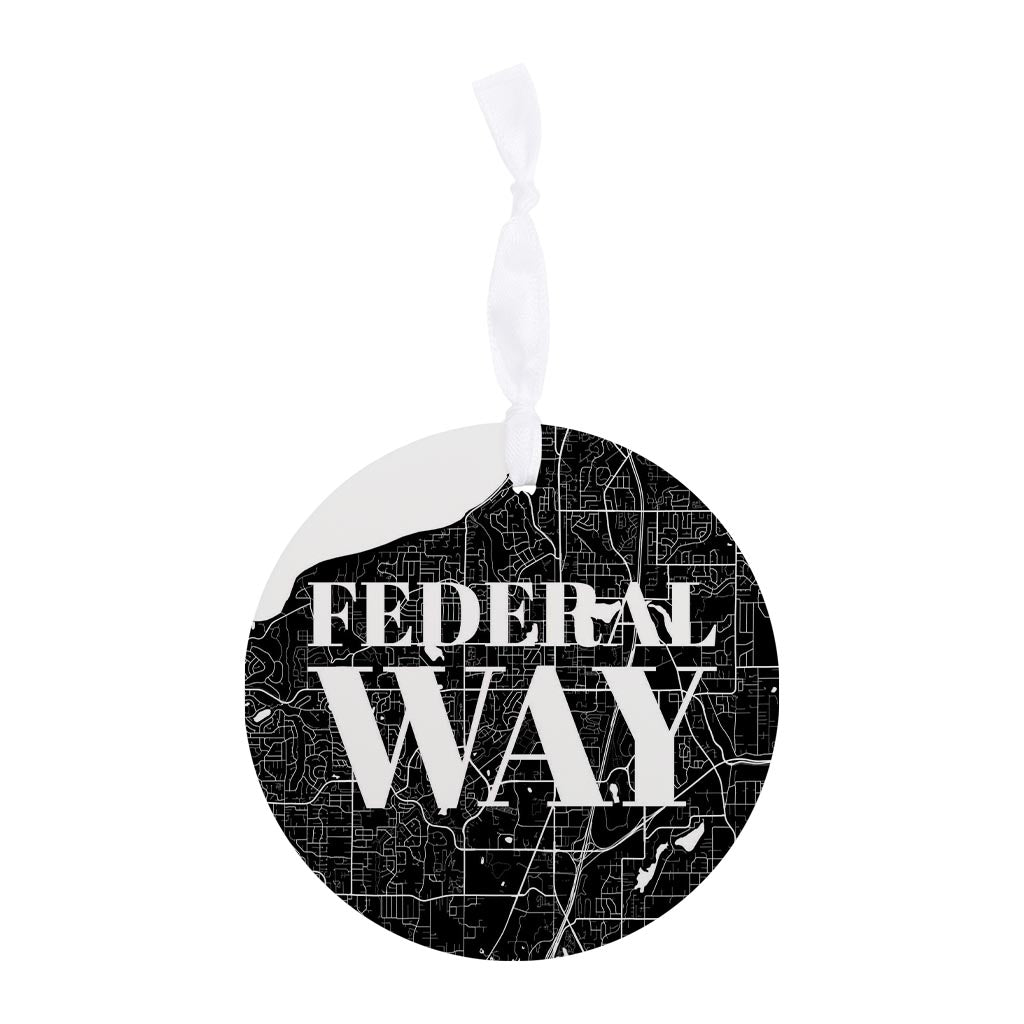 Minimalistic B&W Washington Federal Way Map | Wood Ornament | Eaches | Min 6