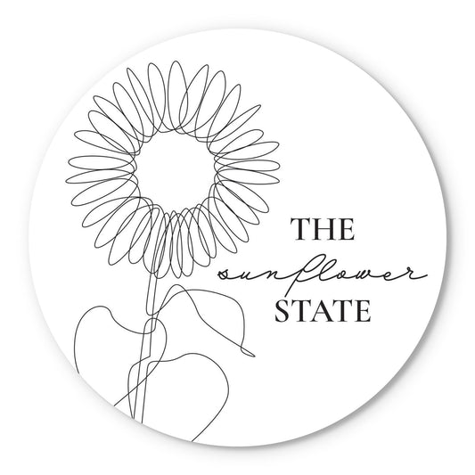 Minimalist B&W Kansas Sunflower Line Drawing | Wood Sign | Eaches | Min 1