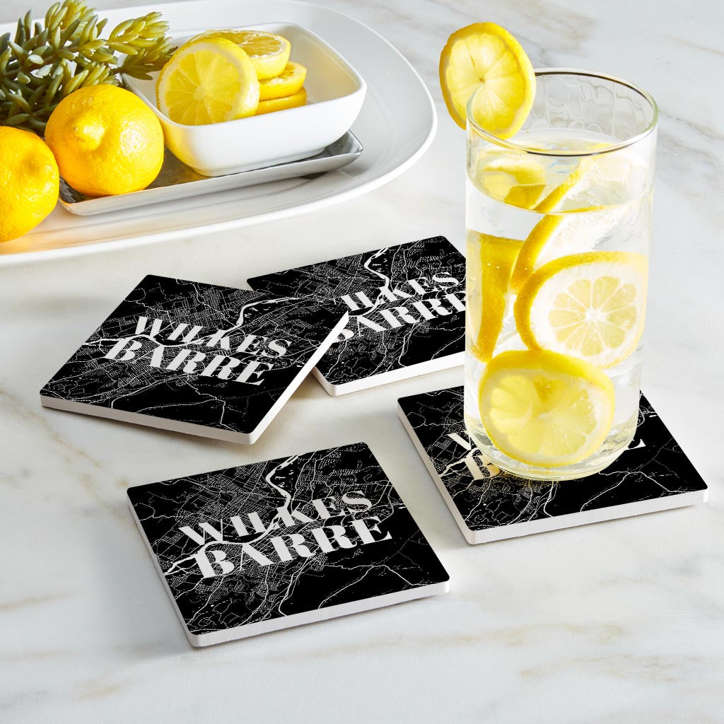 Minimalistic B&W Pennsylvania Wilkes Barre Map | Absorbent Coasters | Set of 4 | Min 2