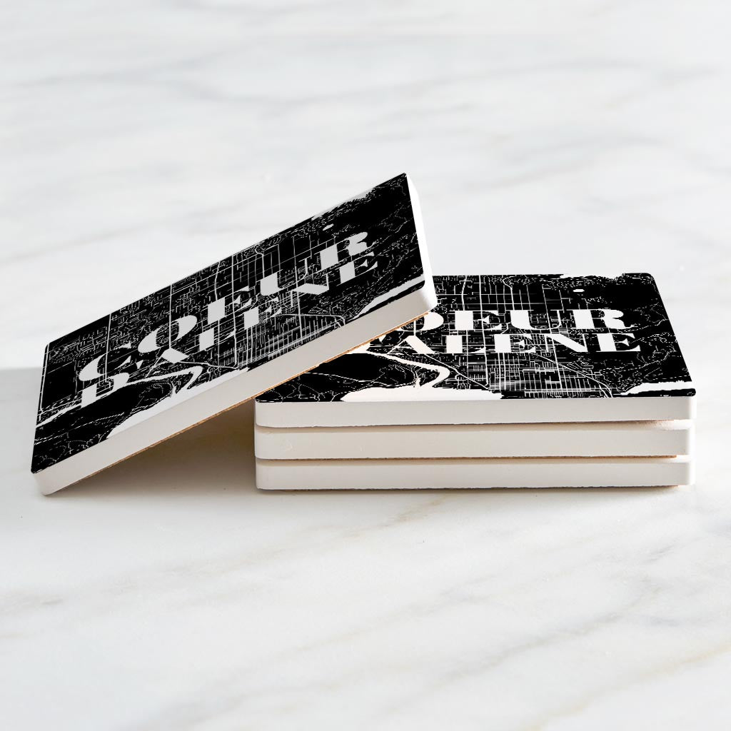 Minimalist B&W Idaho Coeur Dalene Map | Absorbent Coasters | Set of 4 | Min 2