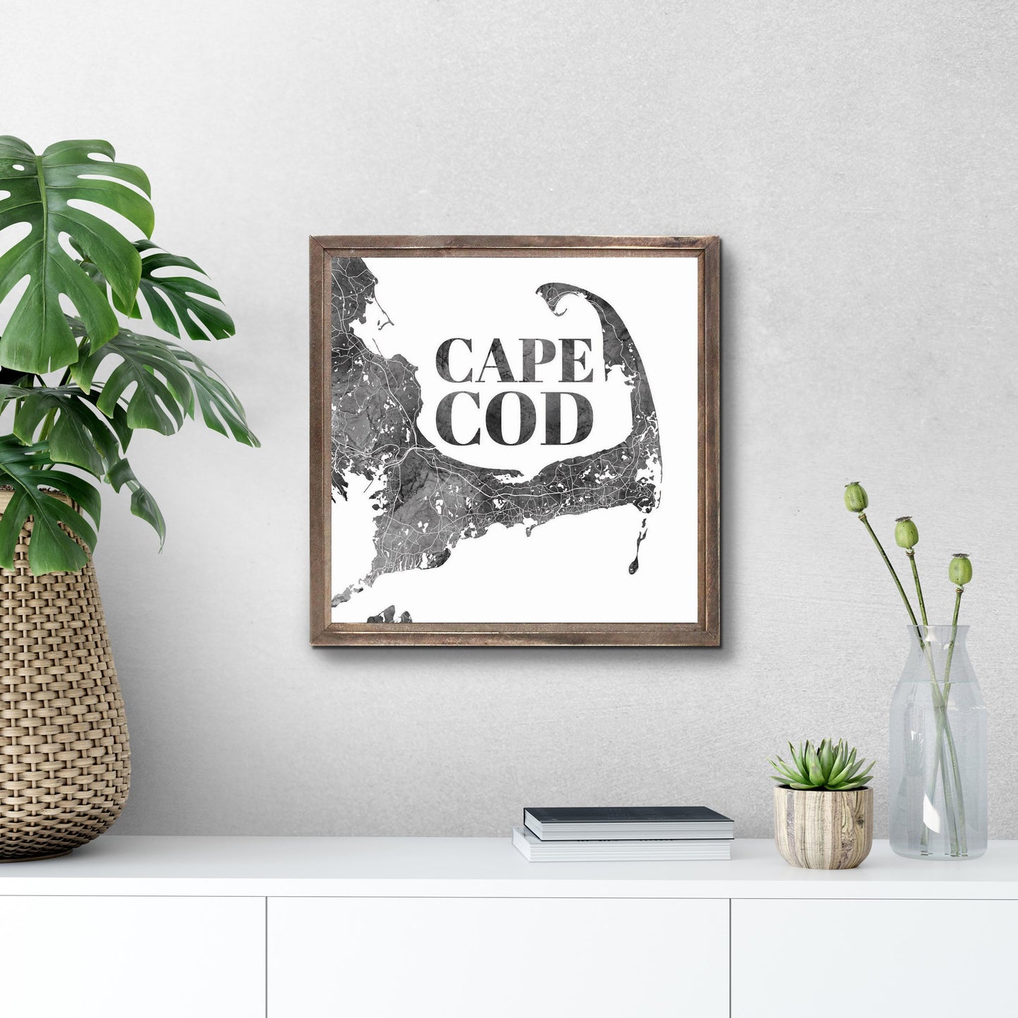 Minimalistic B&W Cape Cod Map | Wood Sign | Eaches | Min 1