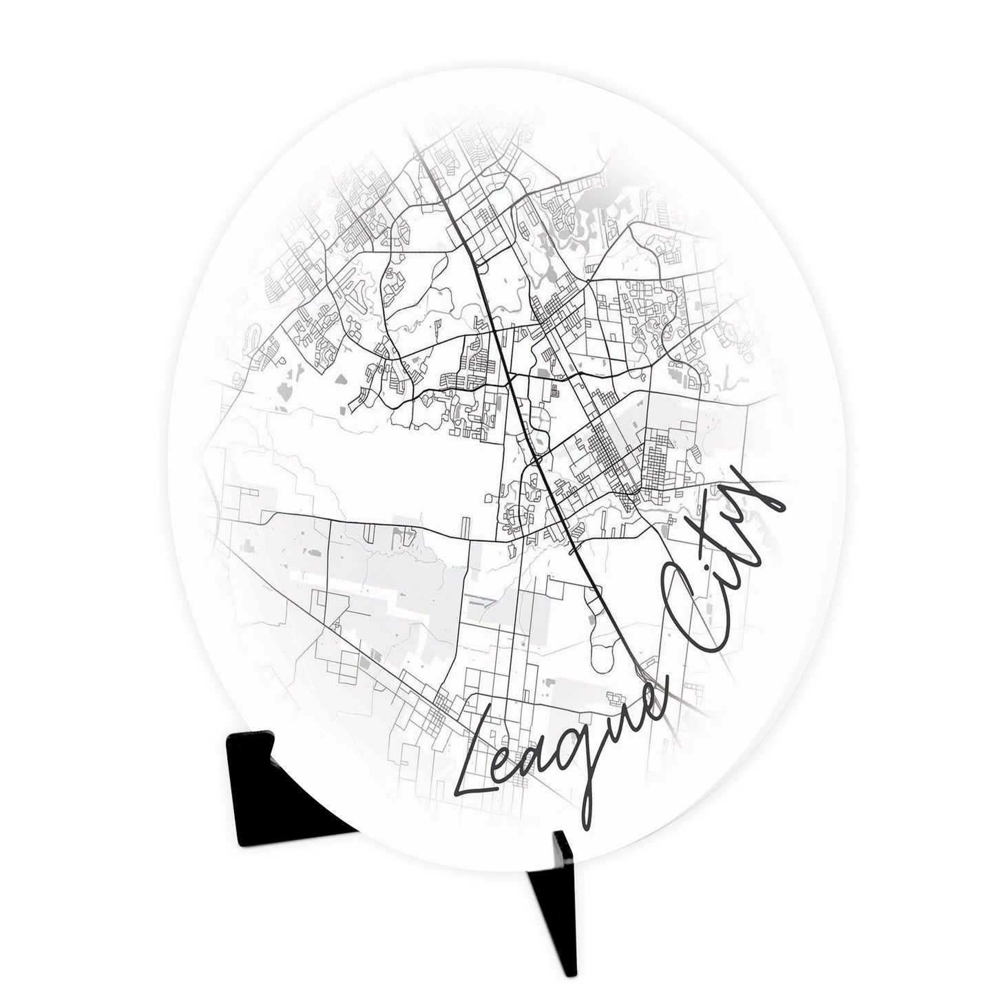 Minimalistic B&W Texas League City Circle Map | Wood Sign | Eaches | Min 1