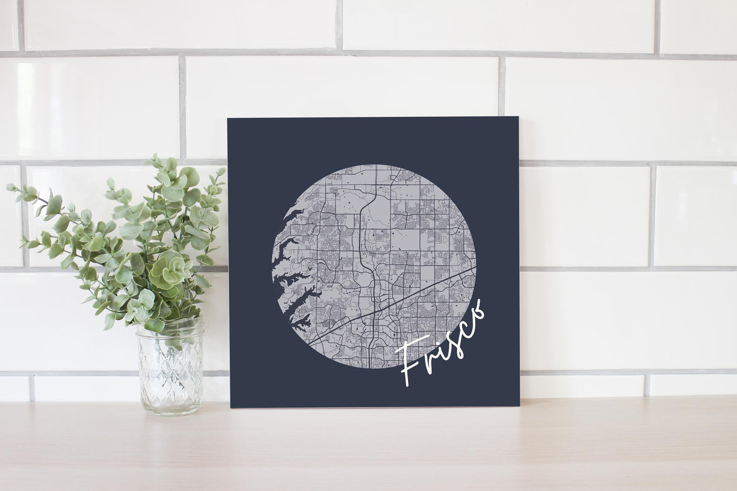 Modern Minimalist Texas Colors Frisco Circle Map | Wood Sign | Eaches | Min 2