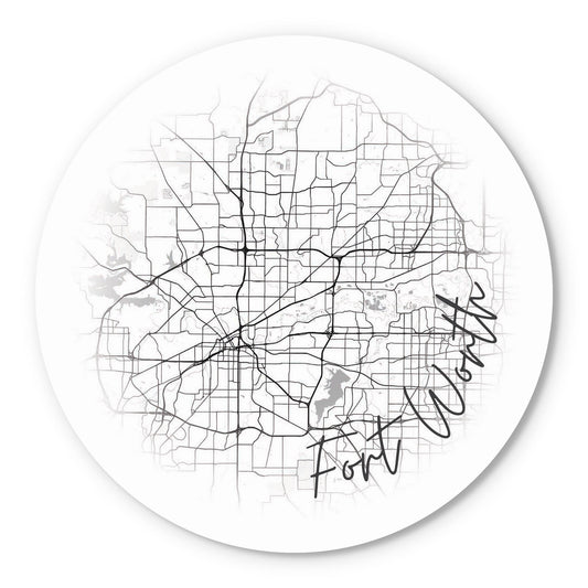 Minimalistic B&W Texas Fort Worth Circle Map | Wood Sign | Eaches | Min 1