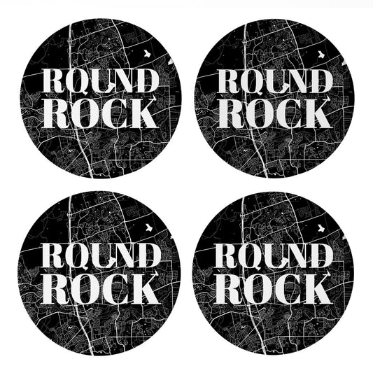 Minimalistic B&W Texas Round Rock Map | Absorbent Coasters | Set of 4 | Min 2