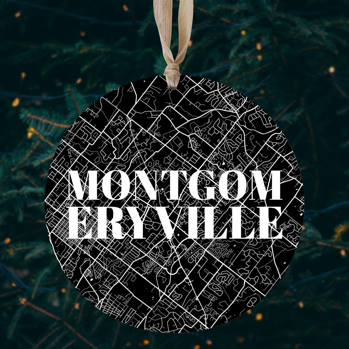 Minimalistic B&W Pennsylvania Montgomeryville Map | Wood Ornament | Eaches | Min 1