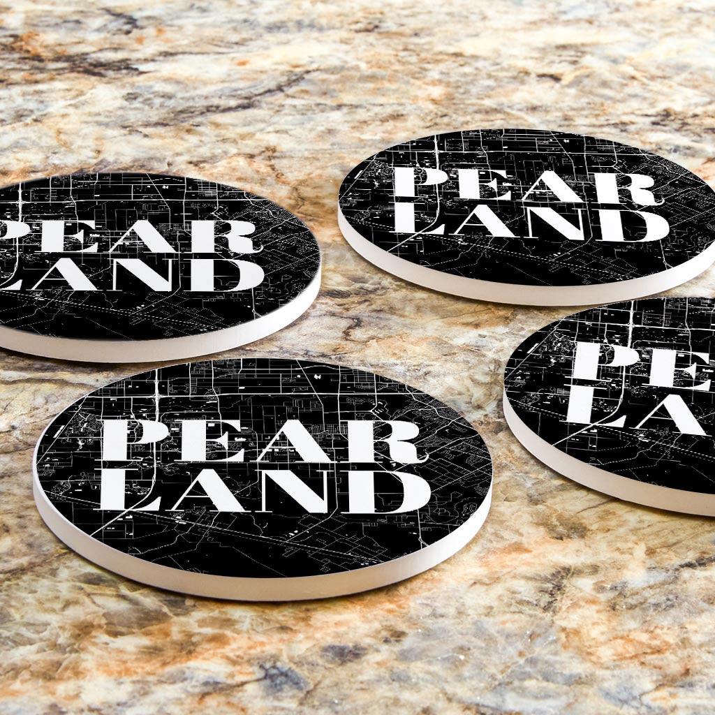 Minimalistic B&W Texas Pearland City Map| Absorbent Coasters | Set of 4 | Min 2