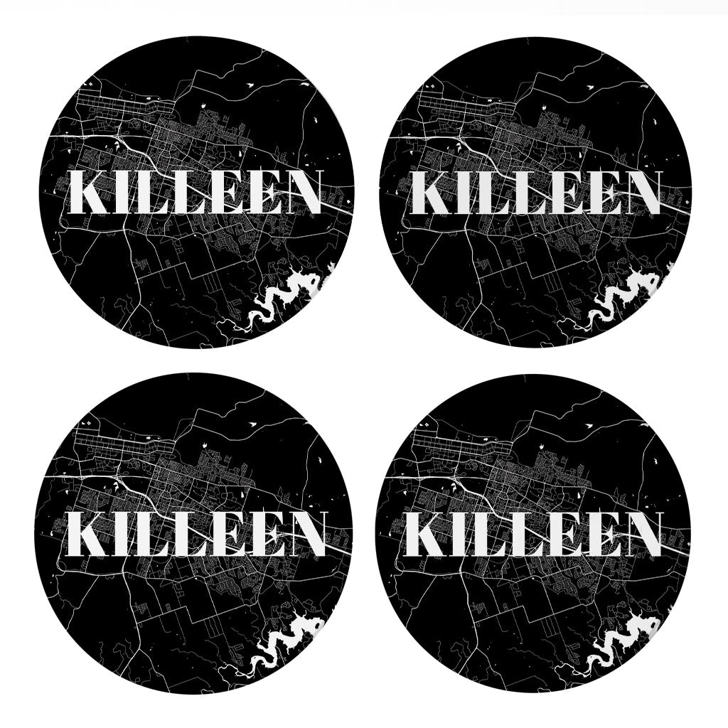 Minimalistic B&W Texas Killeen Map| Absorbent Coasters | Set of 4 | Min 2