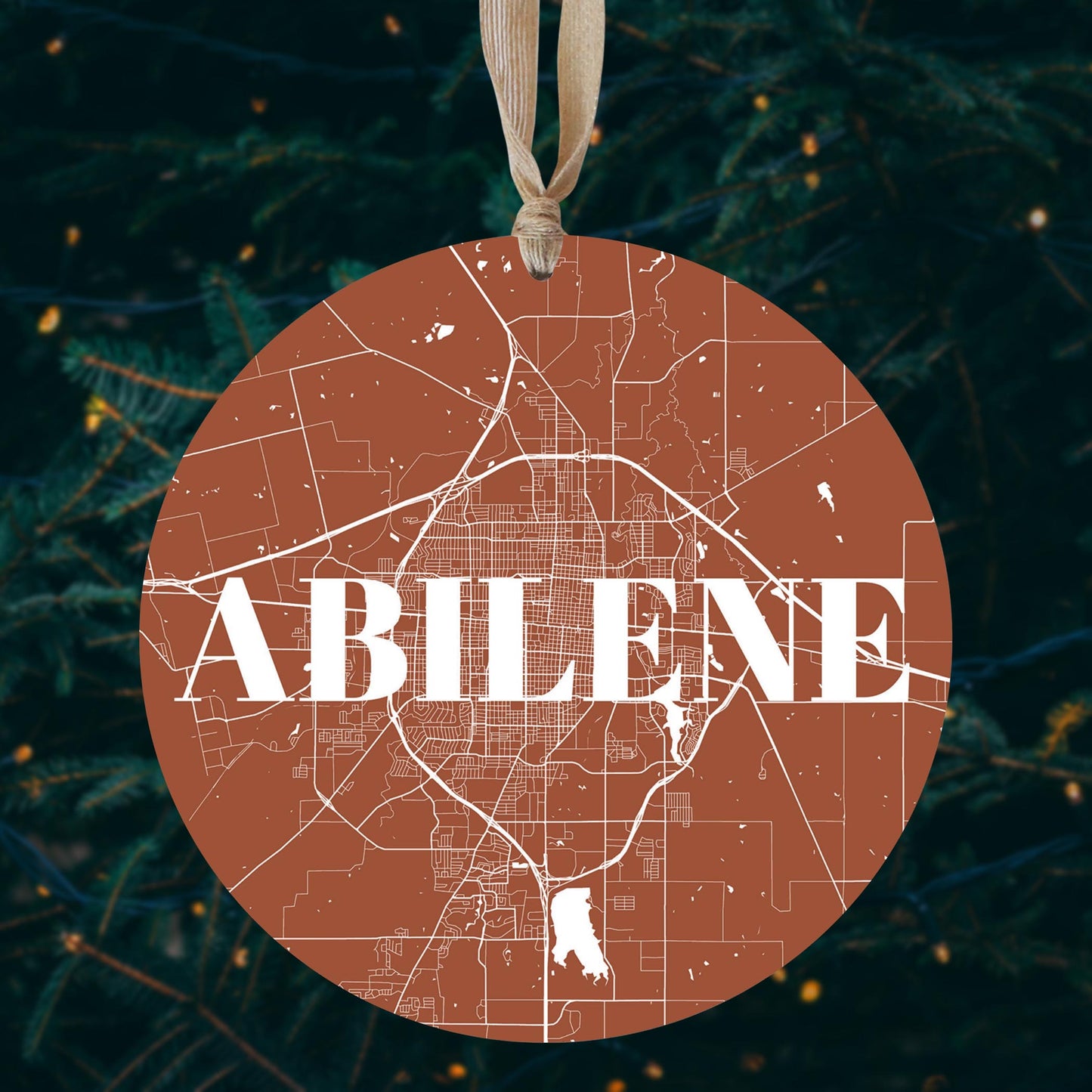 Modern Minimalist Texas Abilene Map | Wood Ornament | Eaches | Min 1