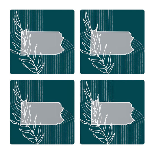 Modern Minimalist Pennsylvania Shape With Leaf | Absorbent Coasters | Set of 4 | Min 2