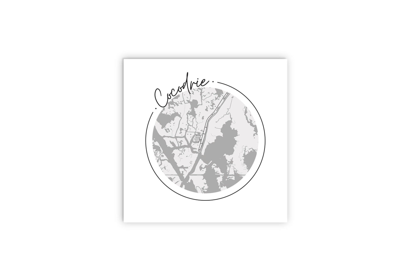 Minimalist B&W Louisiana Cocodrie Circle Map | Wood Sign | Eaches | Min 2