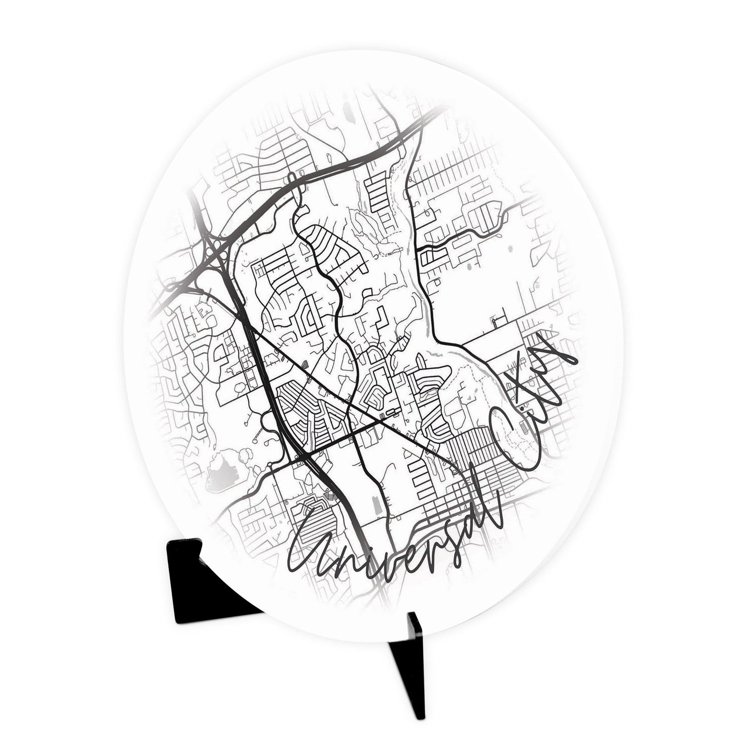 Minimalistic B&W Texas Universal City Circle Map | Wood Sign | Eaches | Min 1