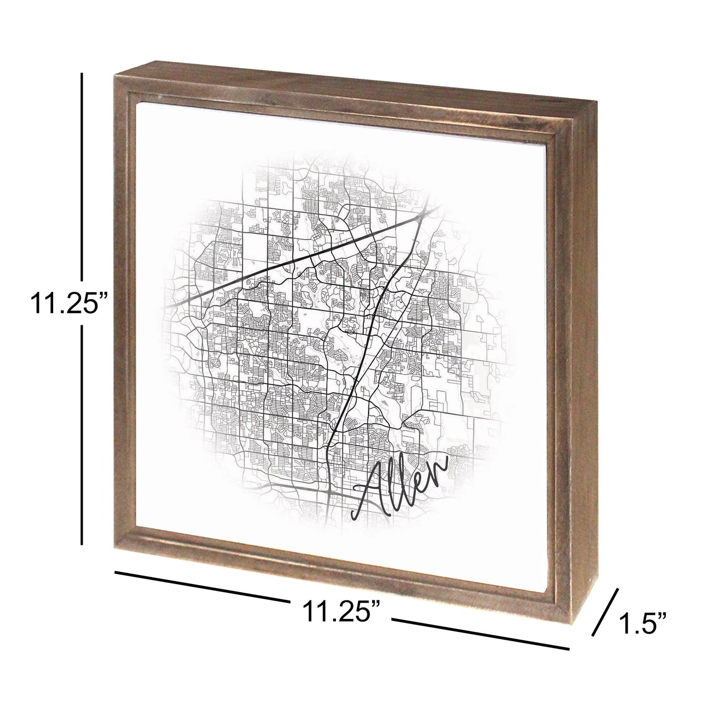 Minimalistic B&W Texas Allen Circle Map | Wood Sign | Eaches | Min 1