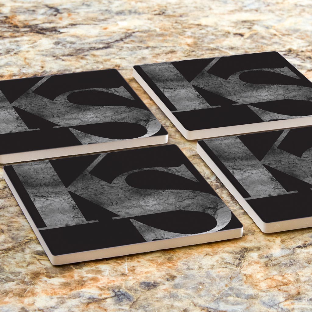 Minimalist B&W Kansas Black Initials | Absorbent Coasters | Set of 4 | Min 2