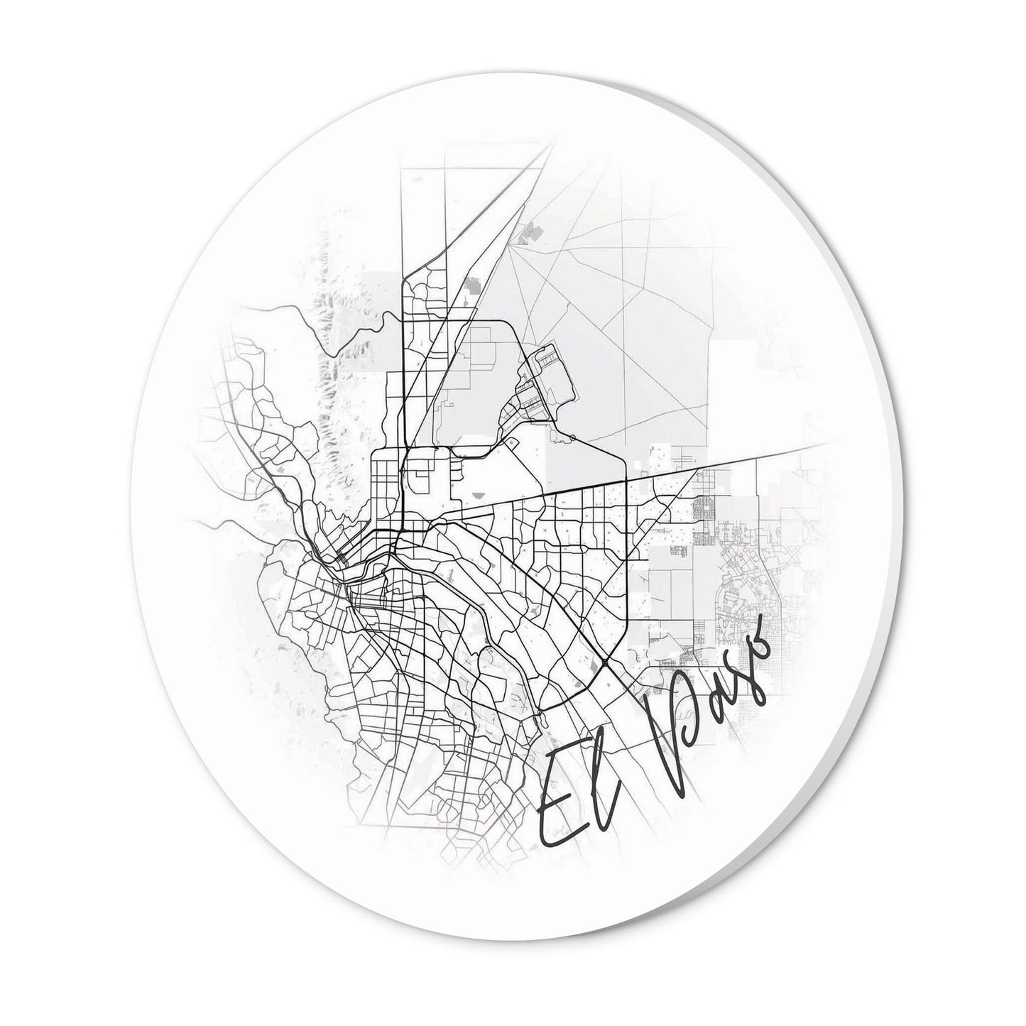 Minimalistic B&W Texas El Paso Circle Map | Wood Sign | Eaches | Min 1