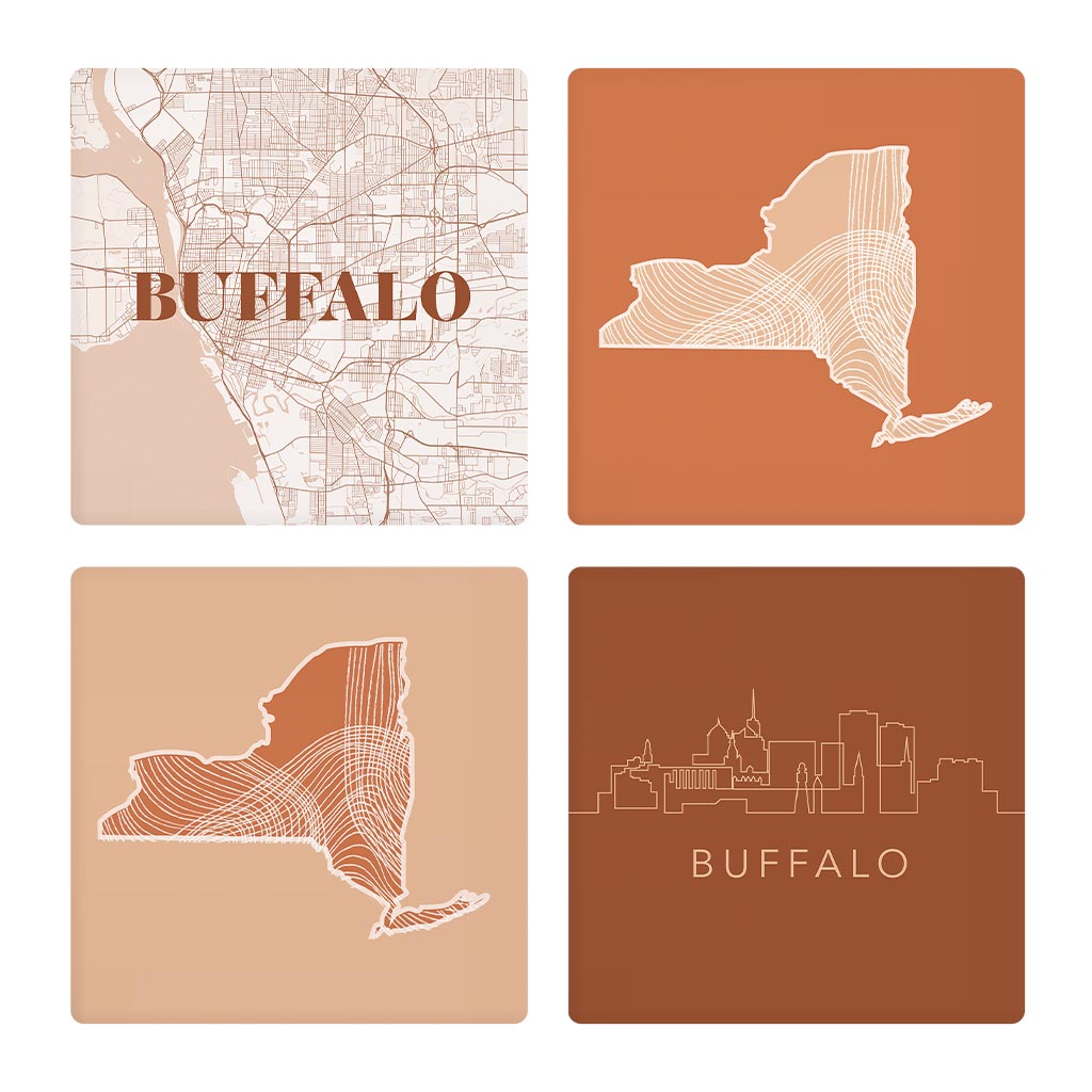 Modern Minimalist New York Buffalo State | Absorbent Coasters | Set of 4 | Min 2