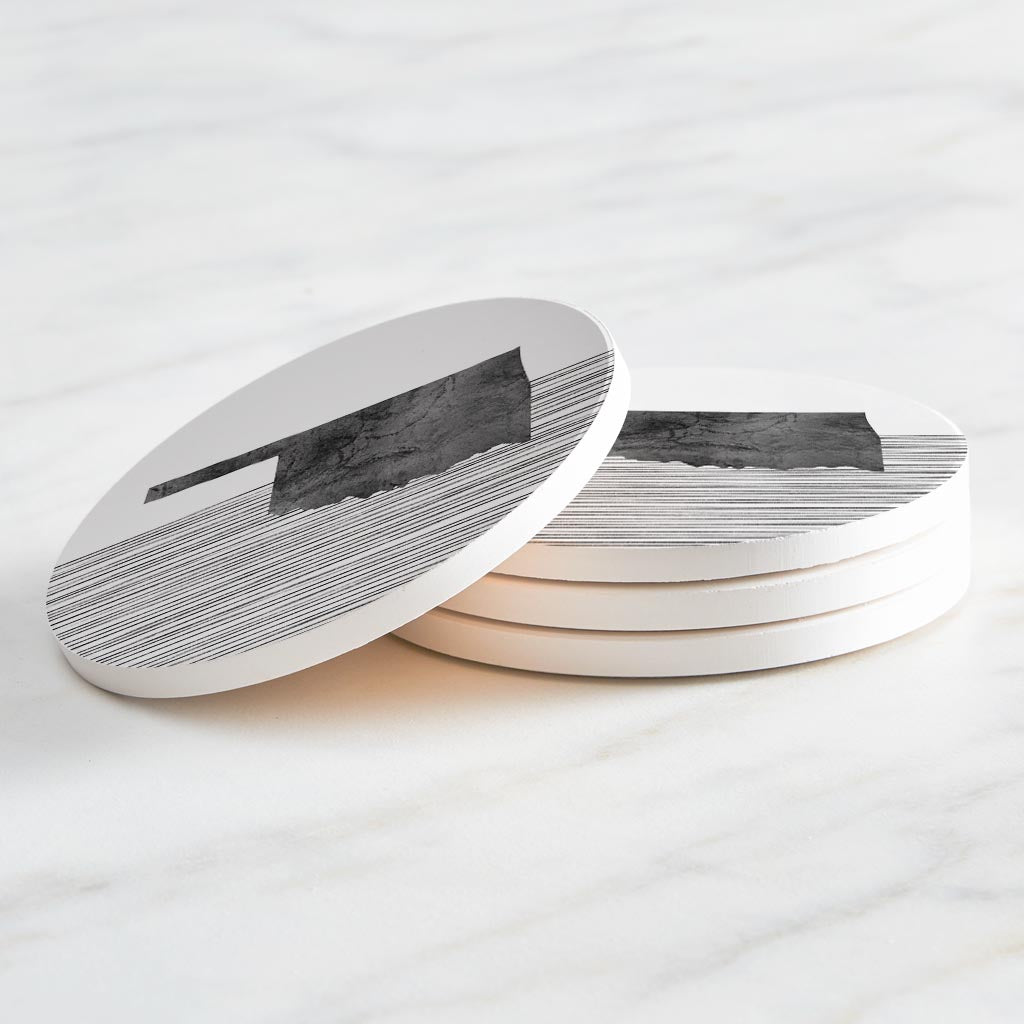 Modern Oklahoma State Shape With Straight Lines | Absorbent Coasters | Set of 4 | Min 2