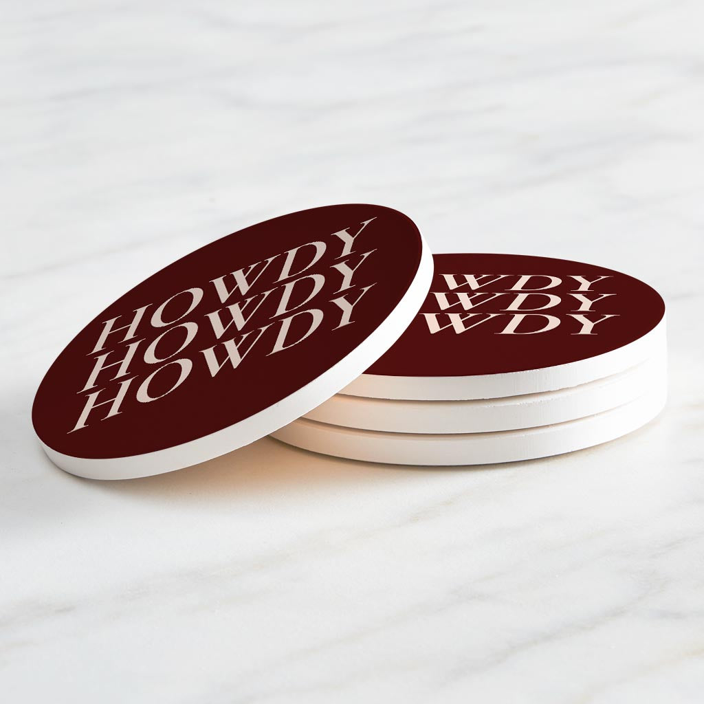 Modern Minimalist Texas Maroon Howdy | Absorbent Coasters | Set of 4 | Min 2