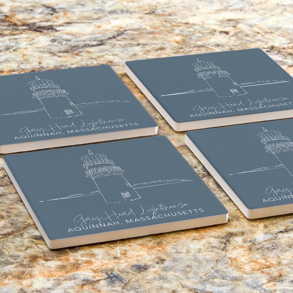 Gay Head Lighthouse Muted Coastal| Absorbent Coasters | Set of 4 | Min 2