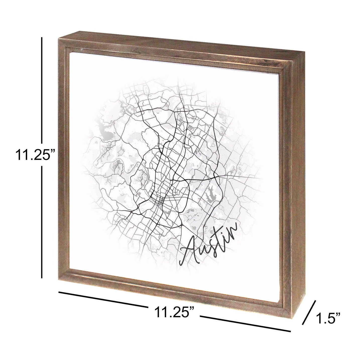 Minimalistic B&W Texas Austin Circle Map | Wood Sign | Eaches | Min 1