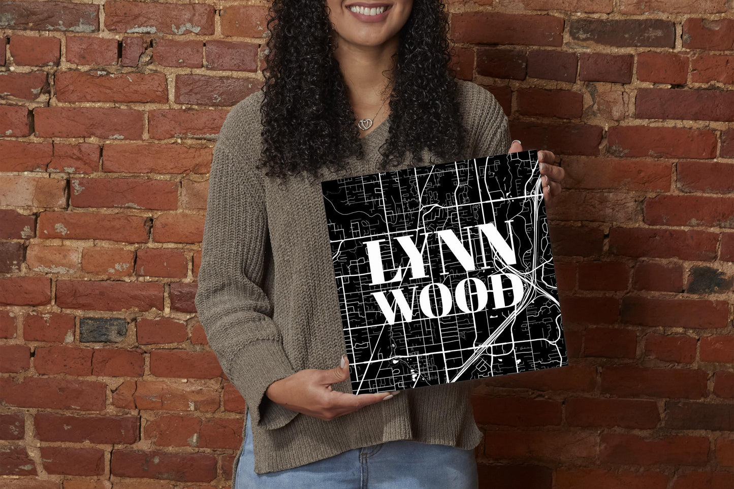 Minimalistic B&W Washington Lynnwood Map | Wood Sign | Eaches | Min 2