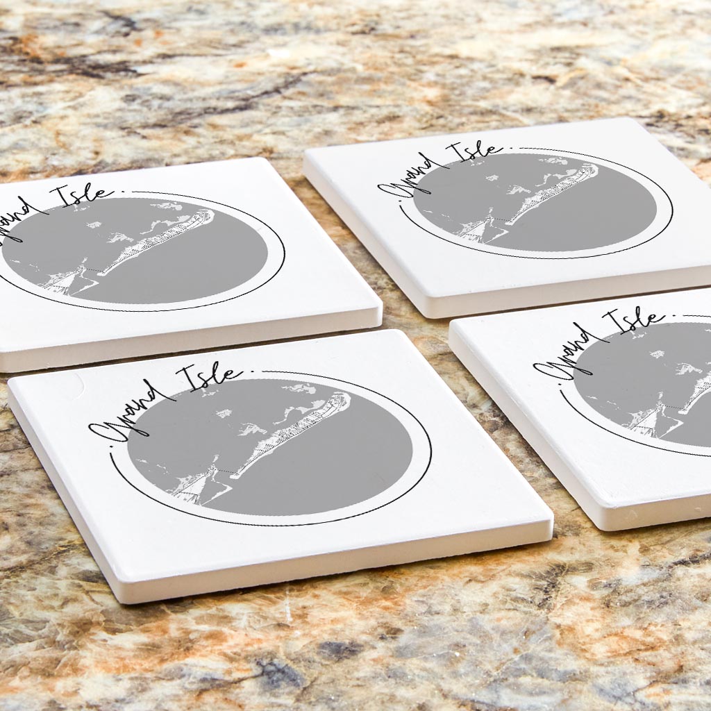 Minimalist B&W Louisiana Grand Isle Circle Map | Absorbent Coasters | Set of 4 | Min 2