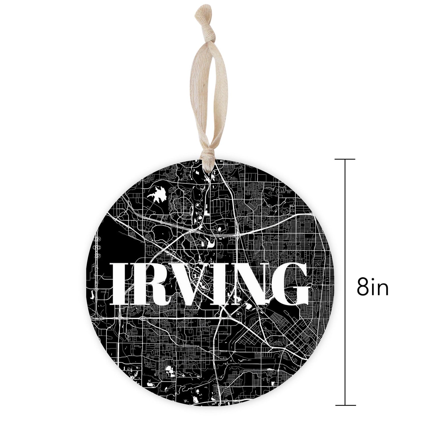 Minimalistic B&W Texas Irving Map | Wood Ornament | Eaches | Min 1