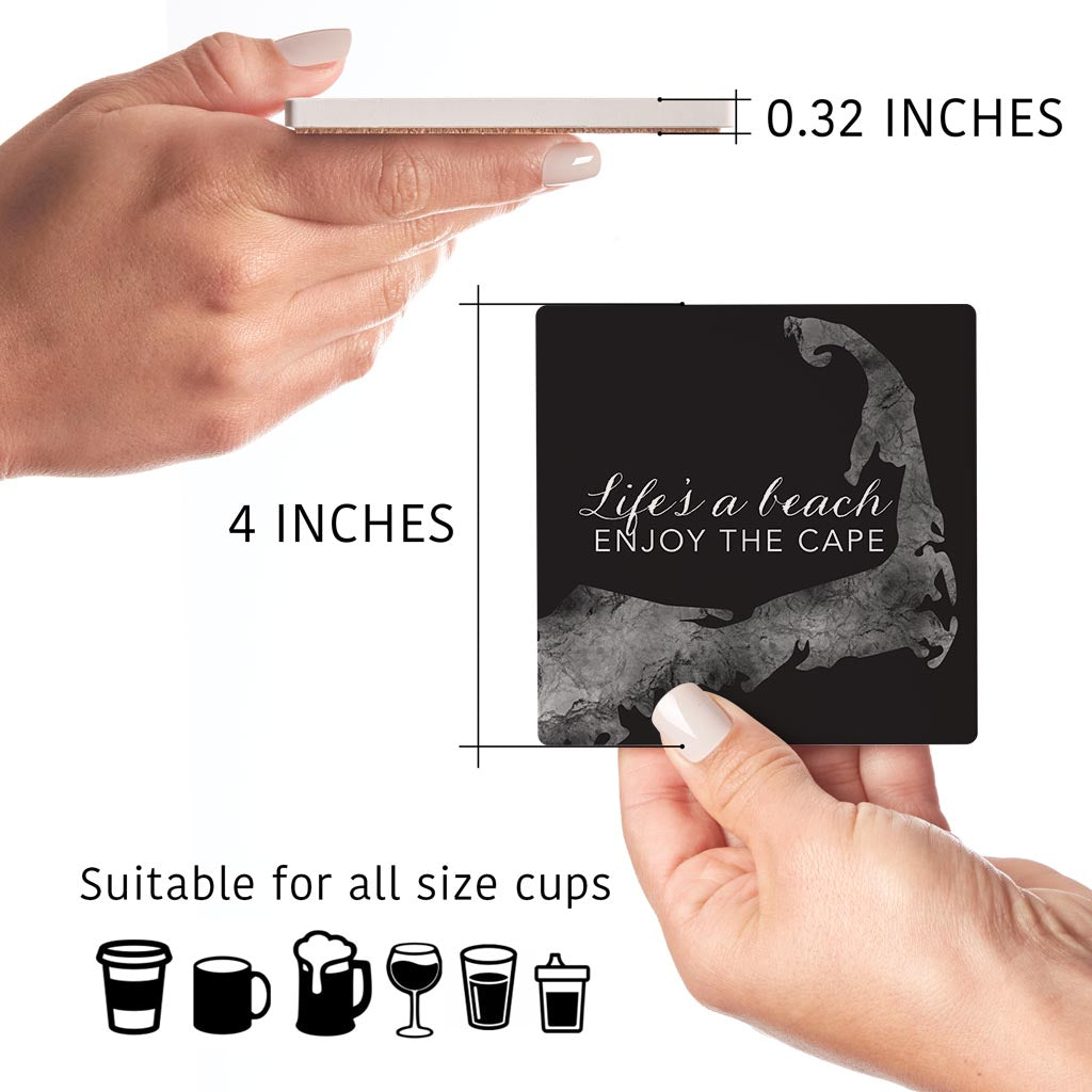 Minimalistic B&W Cape Cod Lifes A Beach | Absorbent Coasters | Set of 4 | Min 2