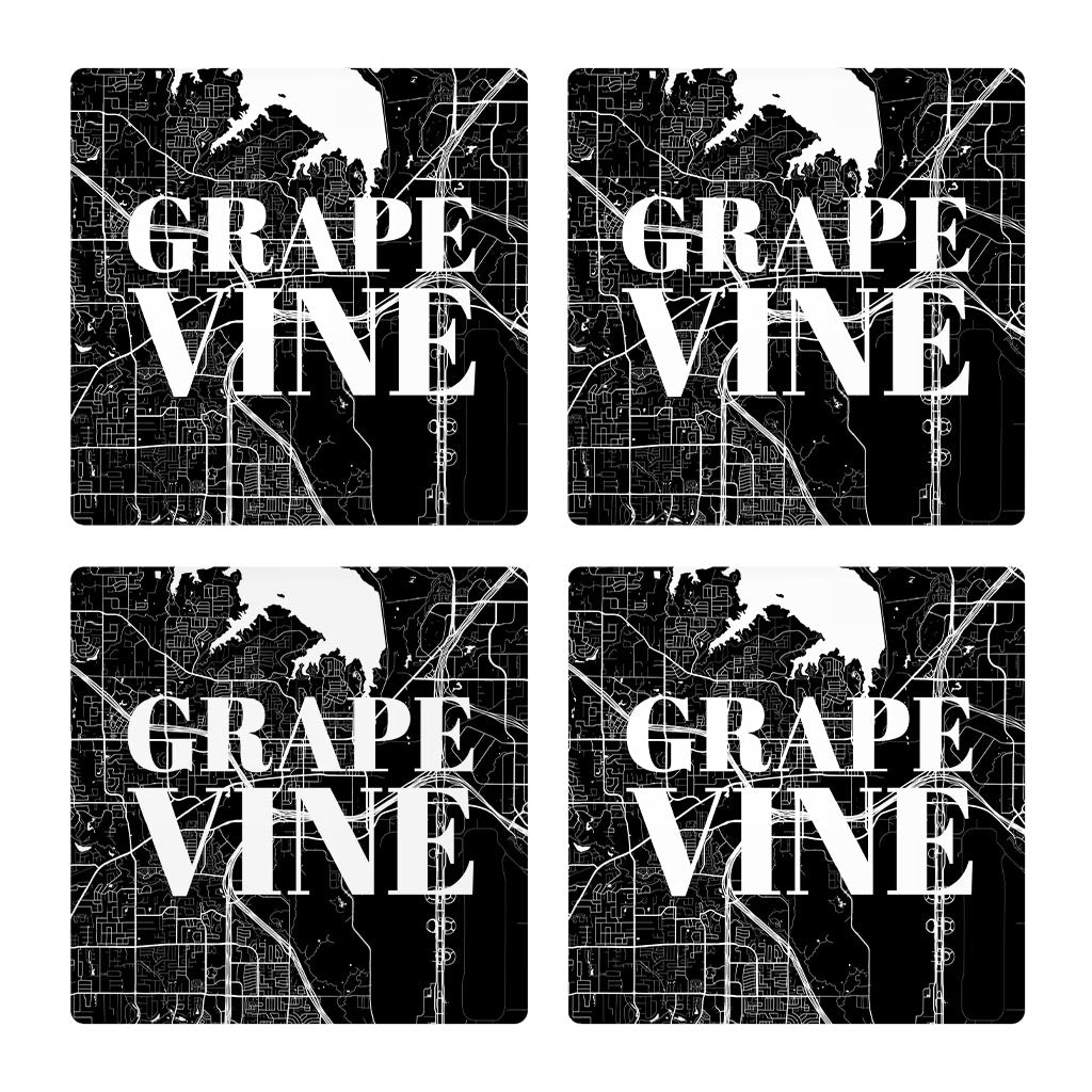 Minimalistic B&W Texas Grapevine Map | Absorbent Coasters | Set of 4 | Min 2