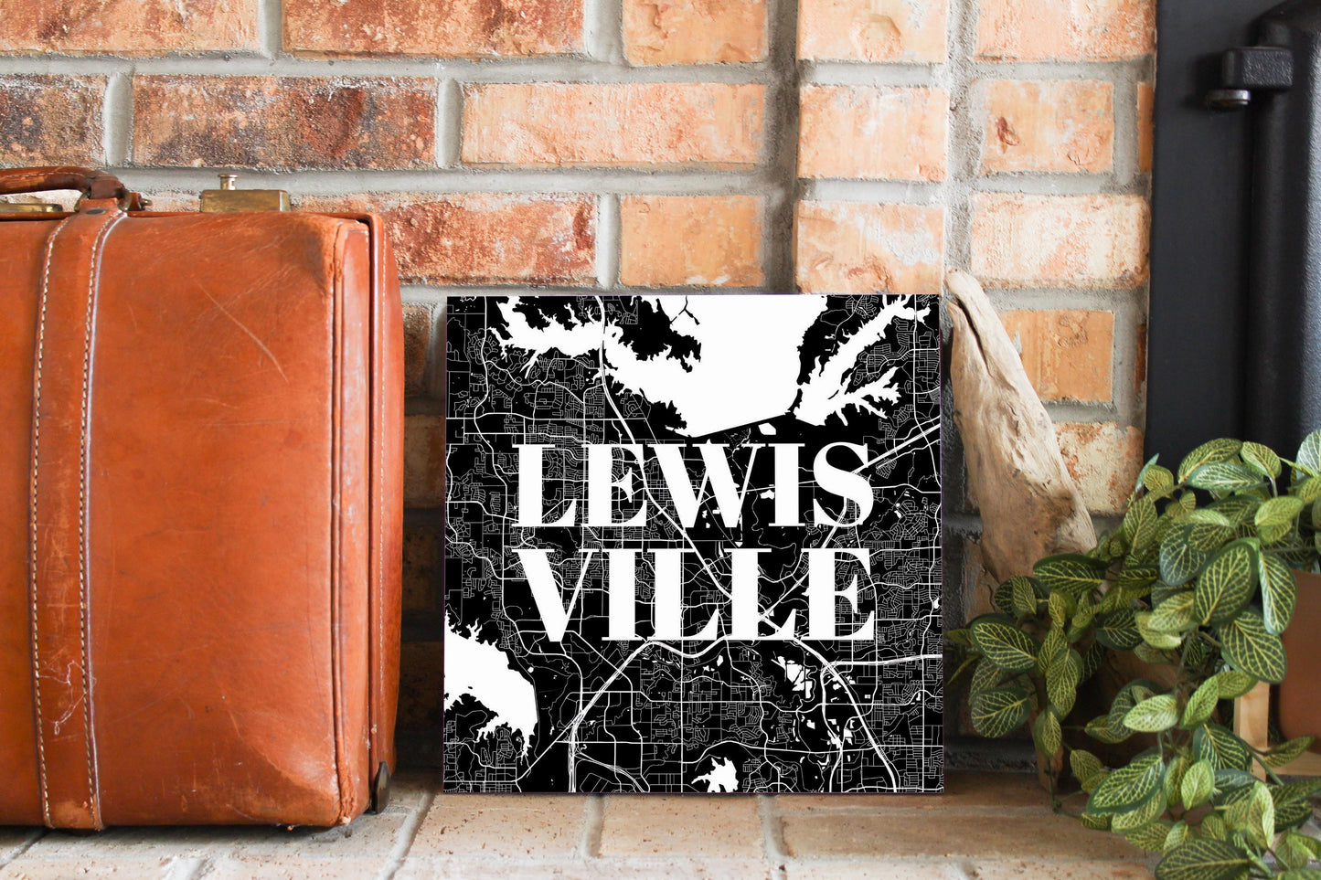 Minimalistic B&W Texas Lewisville Map | Wood Sign | Eaches | Min 2