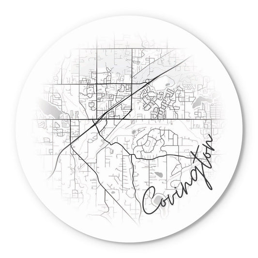 Minimalistic B&W Washington Covington Circle Map | Wood Sign | Eaches | Min 1